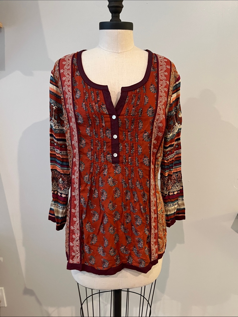 Lucky Brand paisley top L mix print paisley